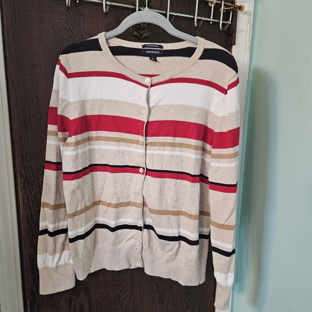 Land's End Striped Cardigan Sweater